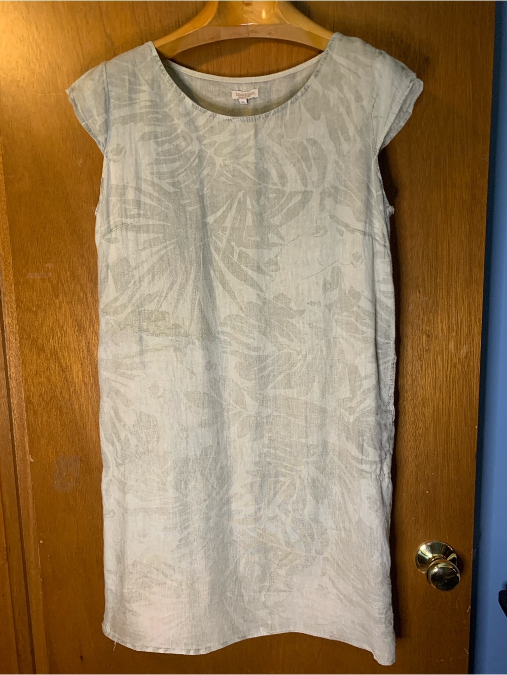 Khaki Palm-Print Linen Midi Dress (Italy)